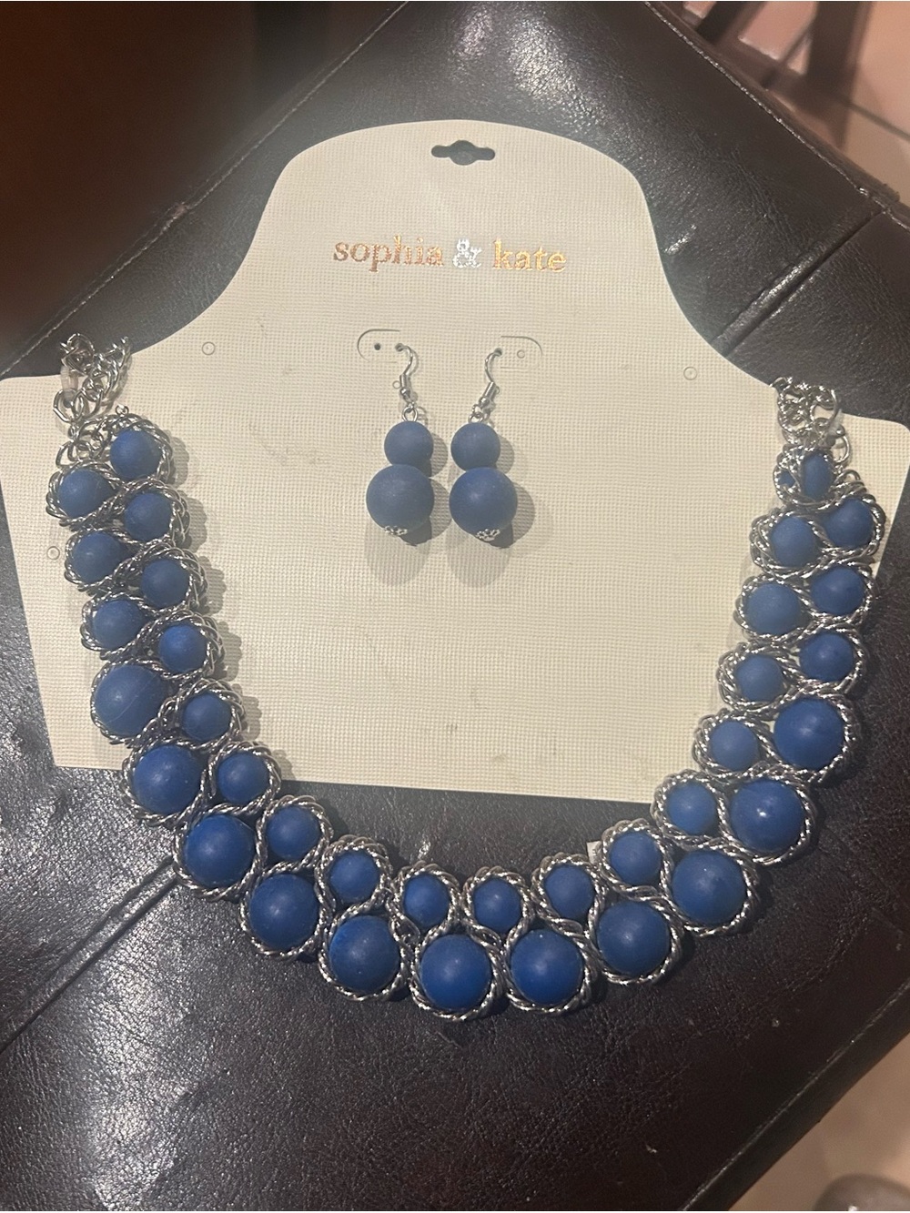 Sophia & Kate Blue Beaded Statement Necklace with Matching Earrings